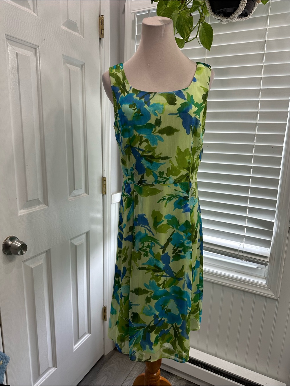 Studio I Lime Green & Blue Floral Midi Dress